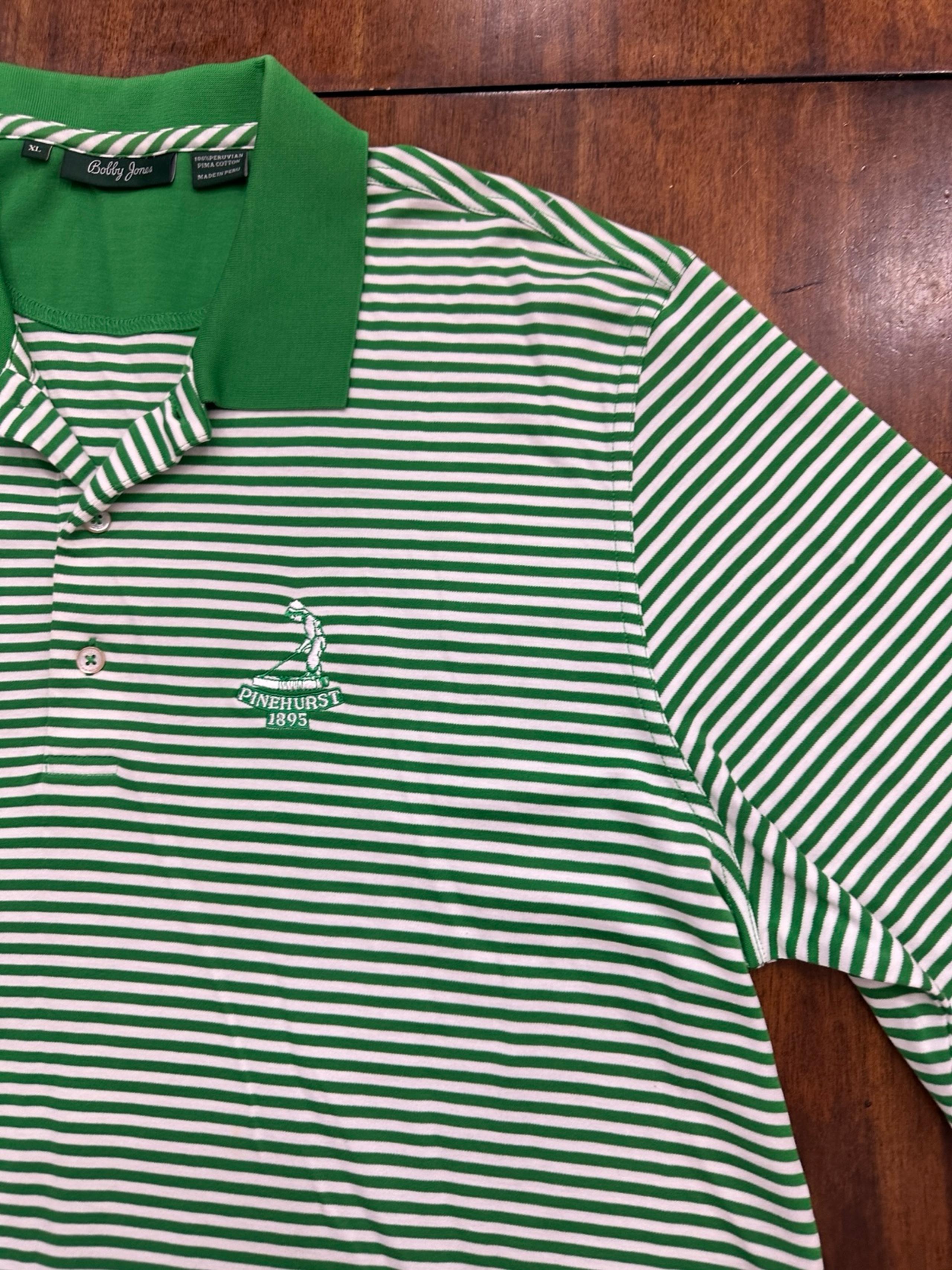 Bobby Jones Golf Polo Shirt Green Striped Sz XL Pinehurst 1895