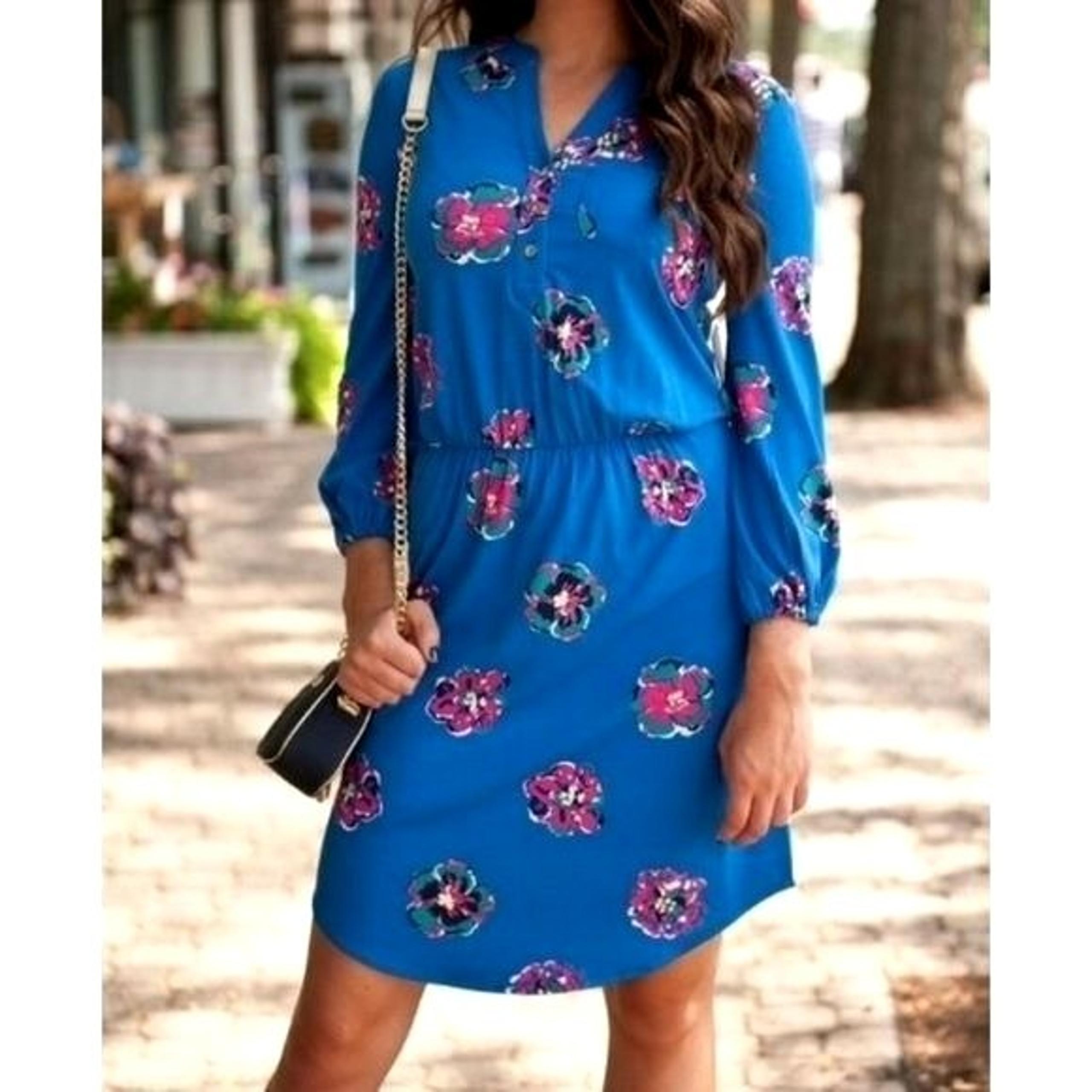 Lilly Pulitzer Dress Women XS Blue Royce Floral Print Beckett Mini Preppy Beachy