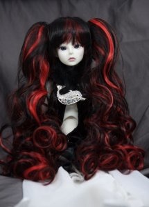 Doll Wig Meiko - Natural Black and Apple Red Blend Size 8-9 Inches