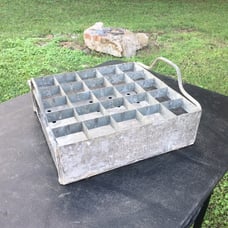 Vintage Galvanized Steel Glass Beer Bottle Crate w/Side Handles Zinc Coated 1950