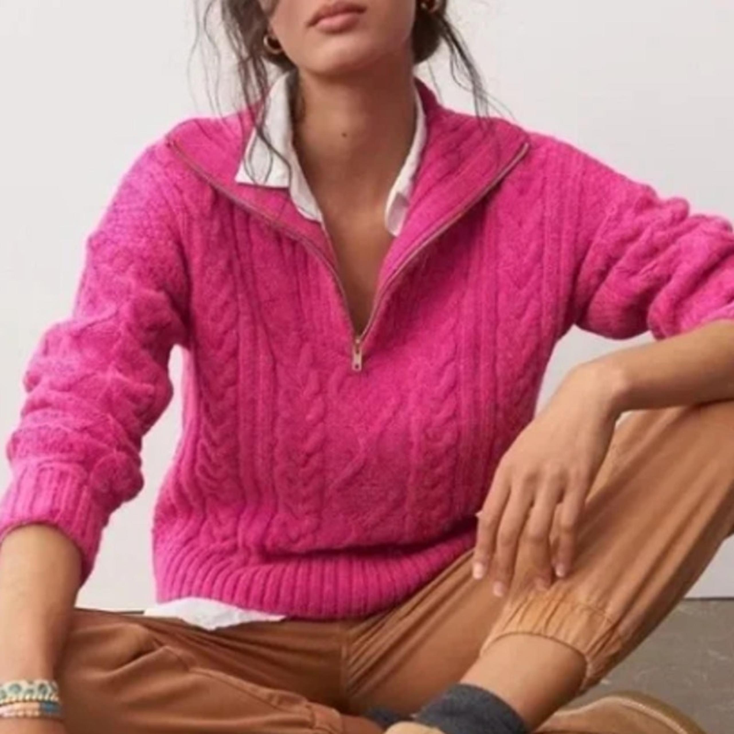 Anthropologie SZ XS Payton Pink Cable Knit Fisherman Pull Over Sweater Size $118