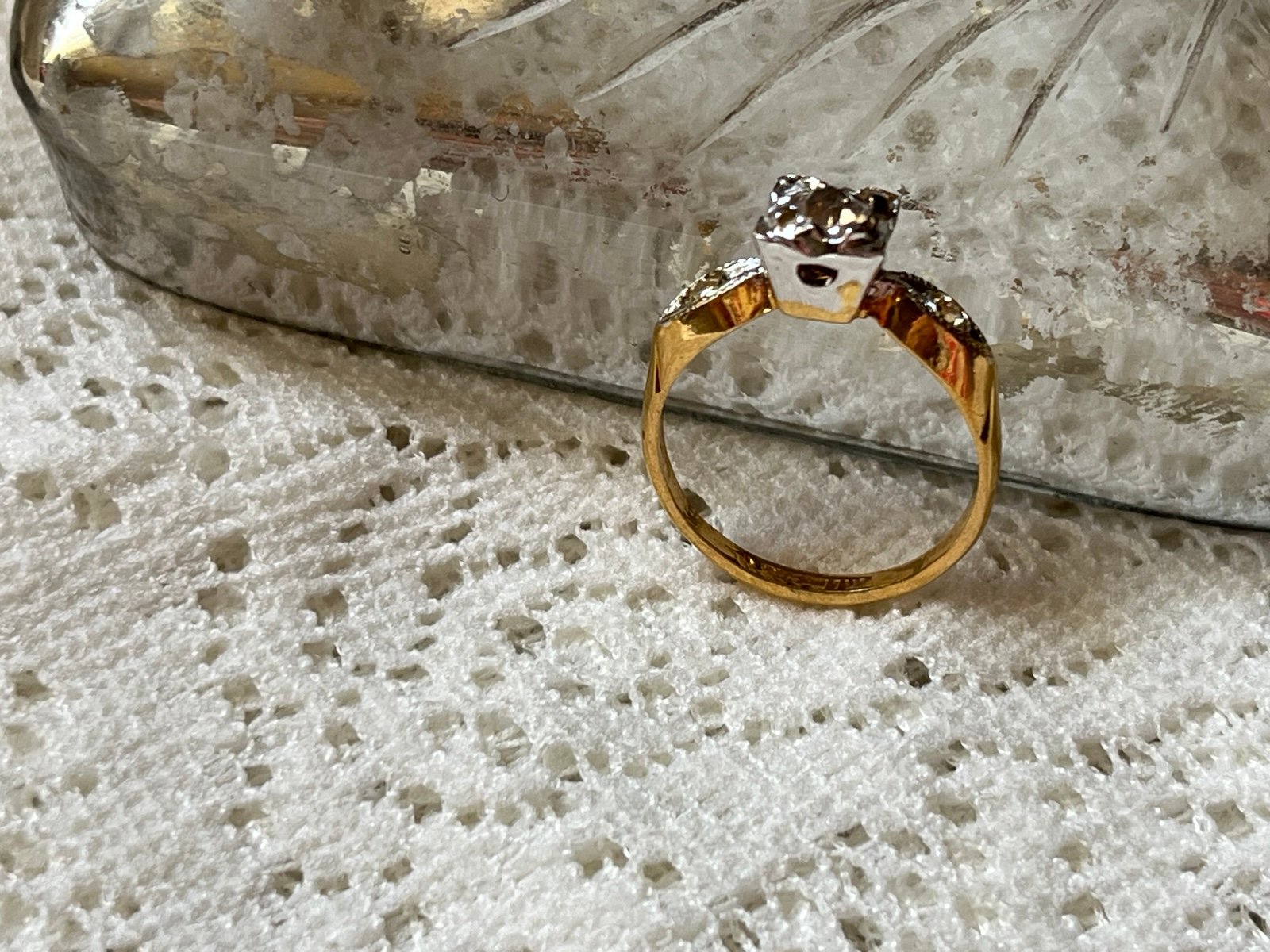 VINTAGE Engagement Ring - RARE 1940s European Art Deco Solitaire Ring SIZE 5.25