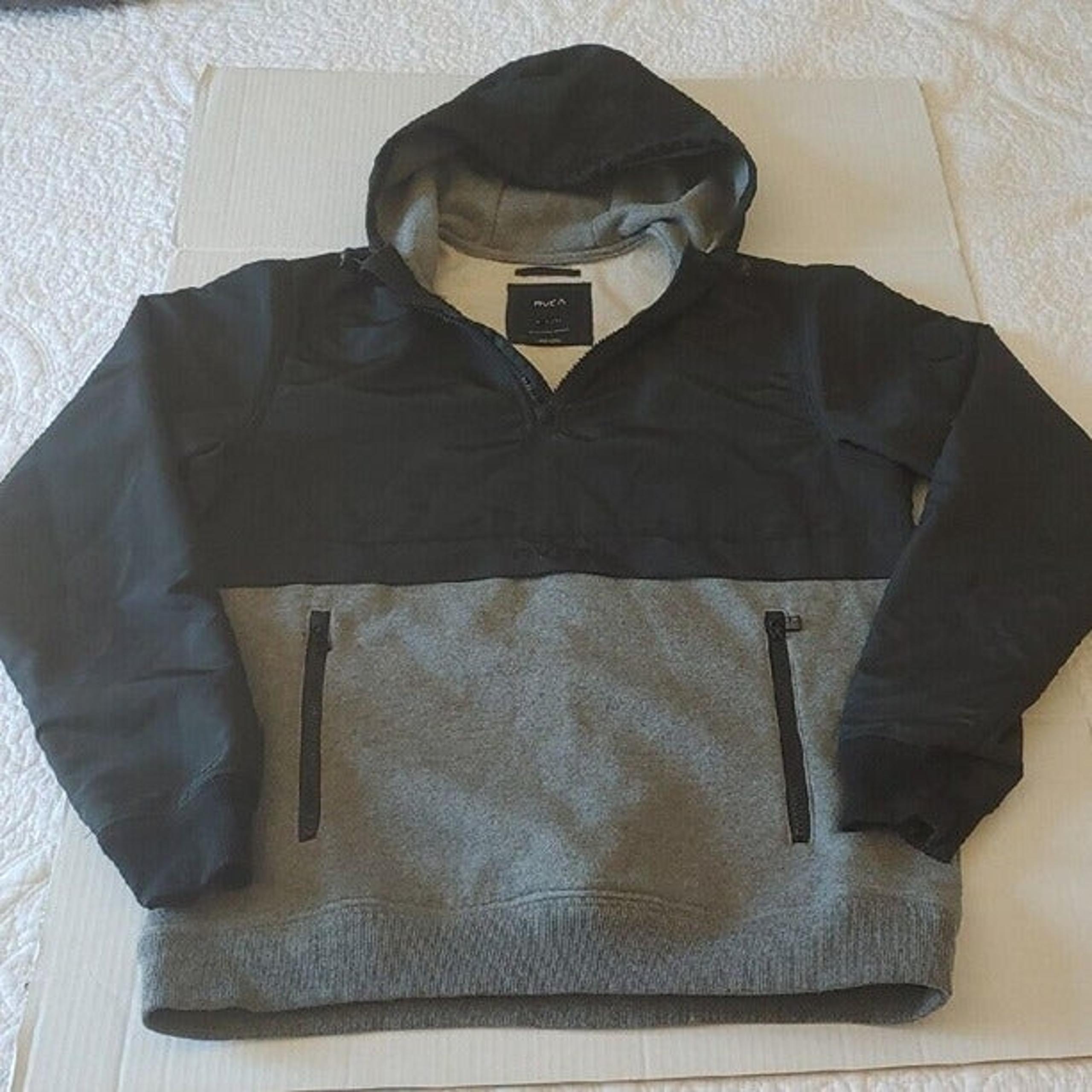 RVCA Jacket Mens S Large Black Full Zip Hooded Pockets Windbreaker Casual
