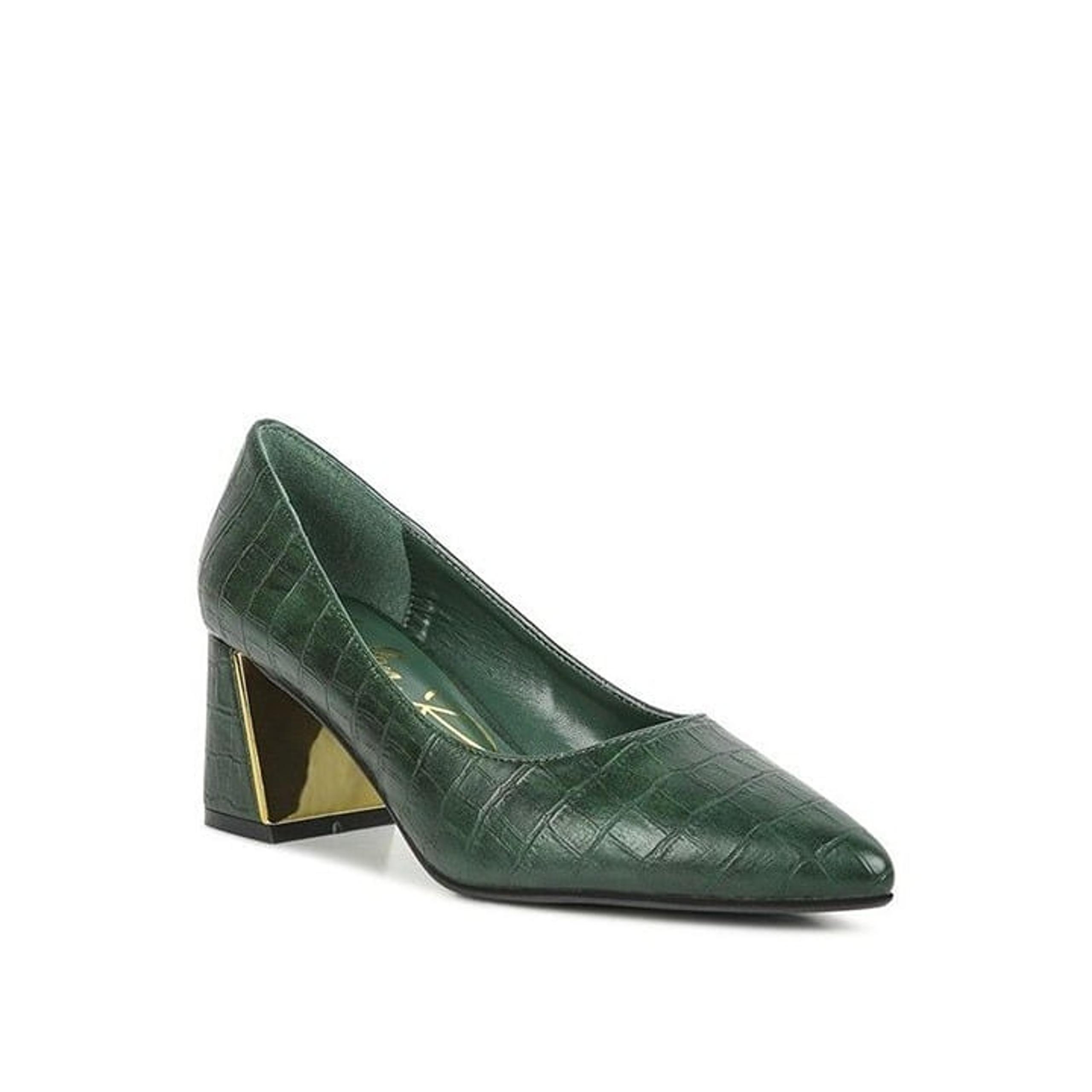 Emersyn Croc Block Heel Pump Shoes - Black 5,6,7,8,9,10