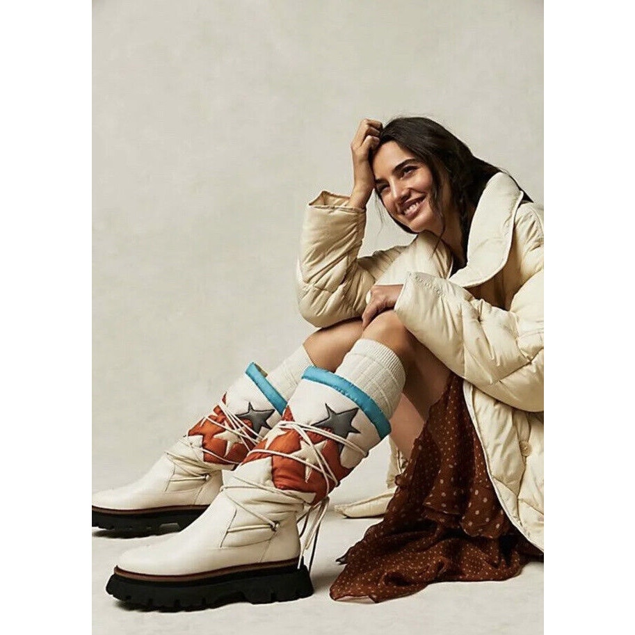 Free People Womens Montrose Star Embroidery Lace Up Puffer Boots EU 38.5 US 8.5