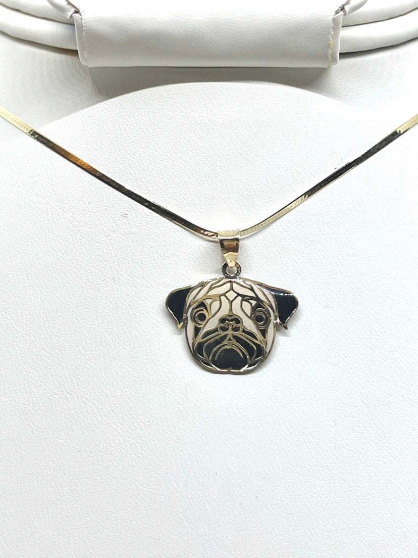 10K Gold Pug Herringbone Necklace