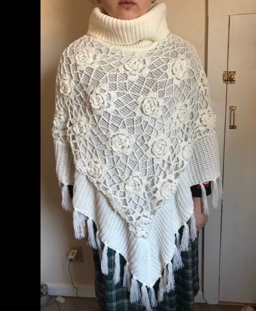 Vintage Flower Sparkle Poncho Shawl