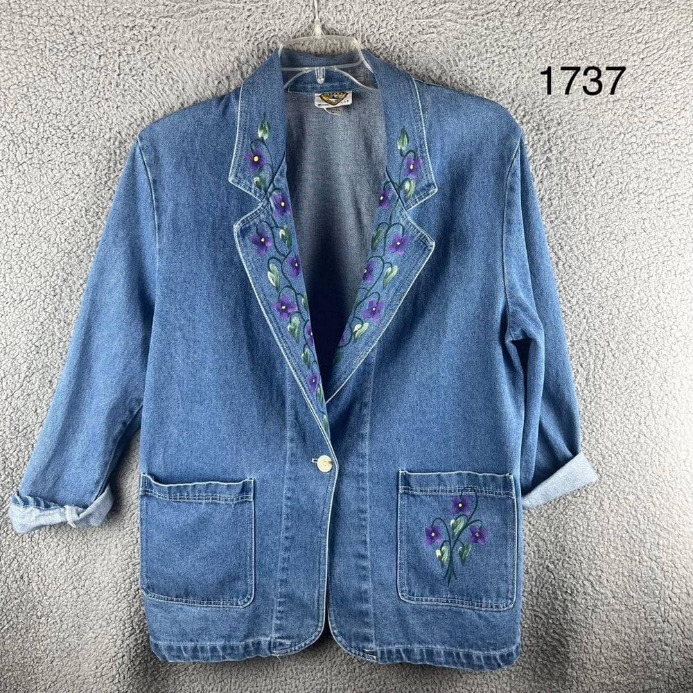 Torpedo International Womens Large Hand Painted Vintage Jean Jacket Made in USA