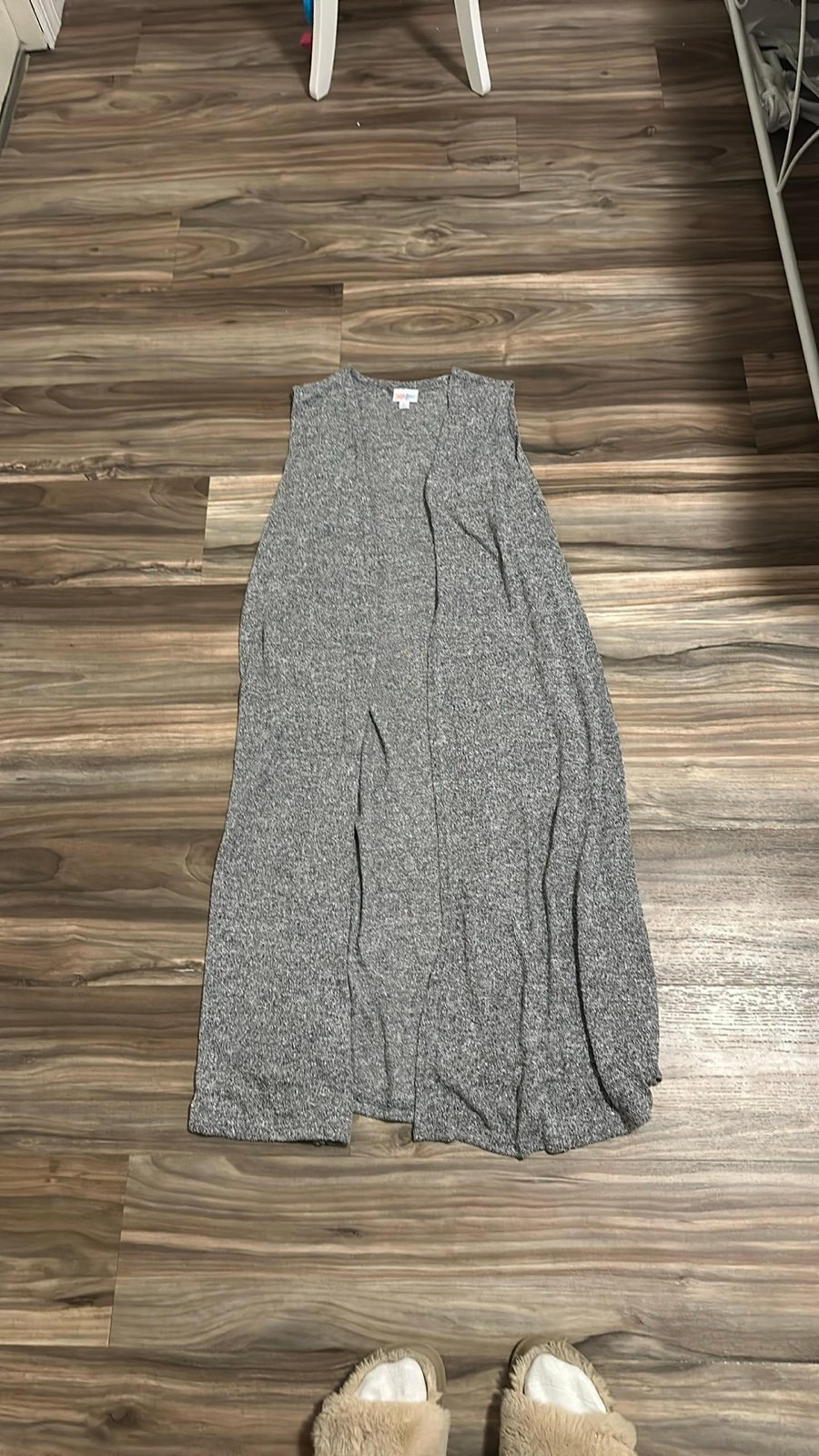 Lularoe Joy black, grey and white marled knit longline vest size large NWOT
