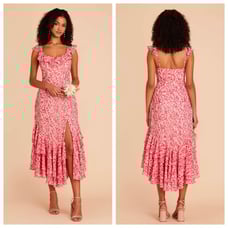 Birdy Grey Ginny Midi Sun Dress Chiffon Floral Pink Dreamy Ditsy Large