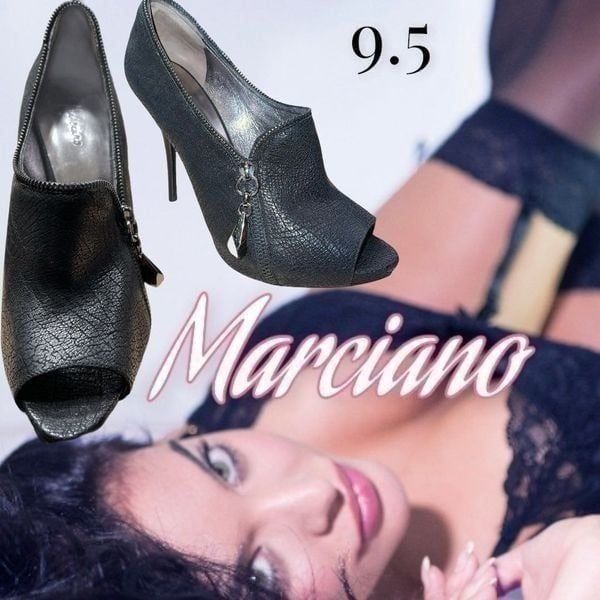 Marciano leather Soles Open Toe- Faux Zipper Stilettos sz 9.5 Black