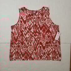Chicos Women's Size 4 Ikat 100% Linen Knit Pattern Tank Top Flame Scarlet /White