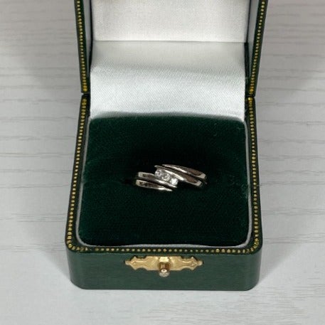 Solid 10K Gold & Three Stone Genuine Diamond Ring Size 6