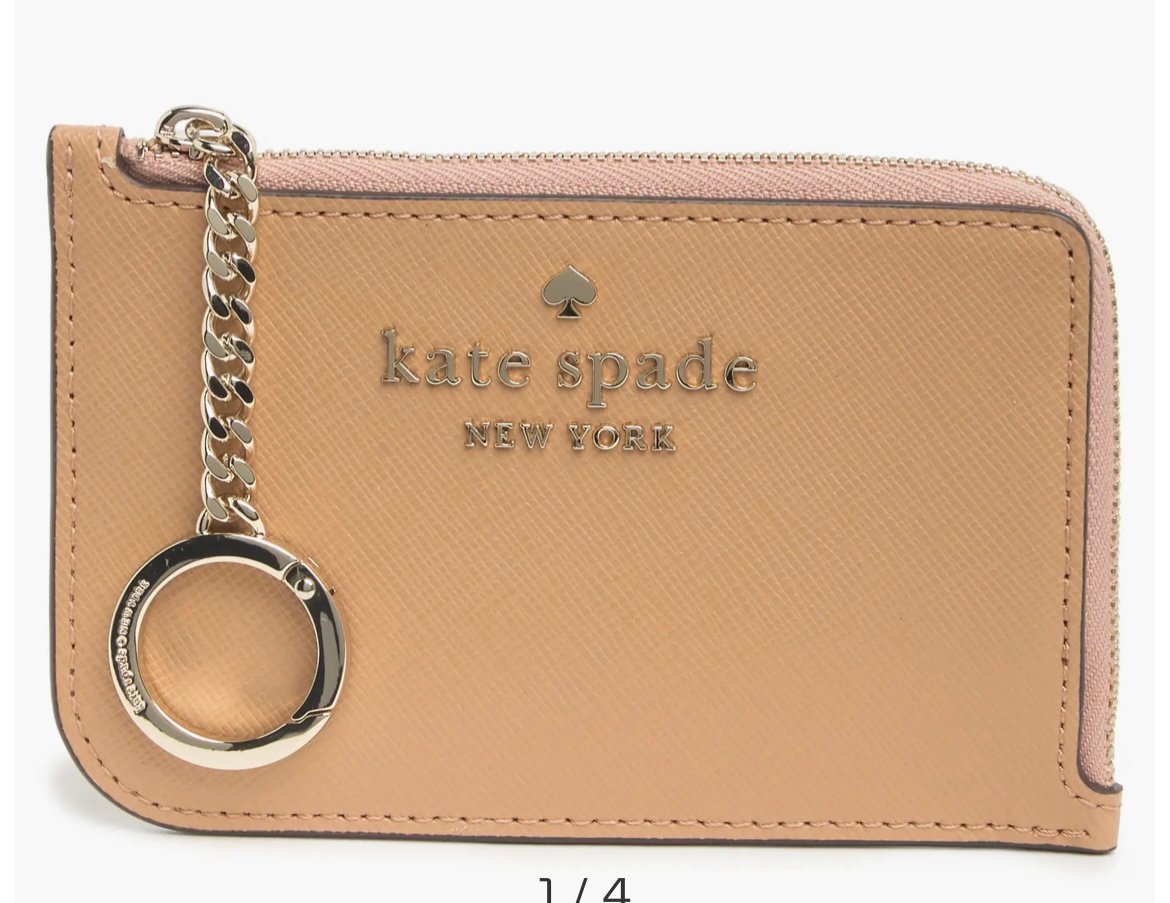 Kate Spade medium L zip Saffiano Leather light fawn Card Holder
