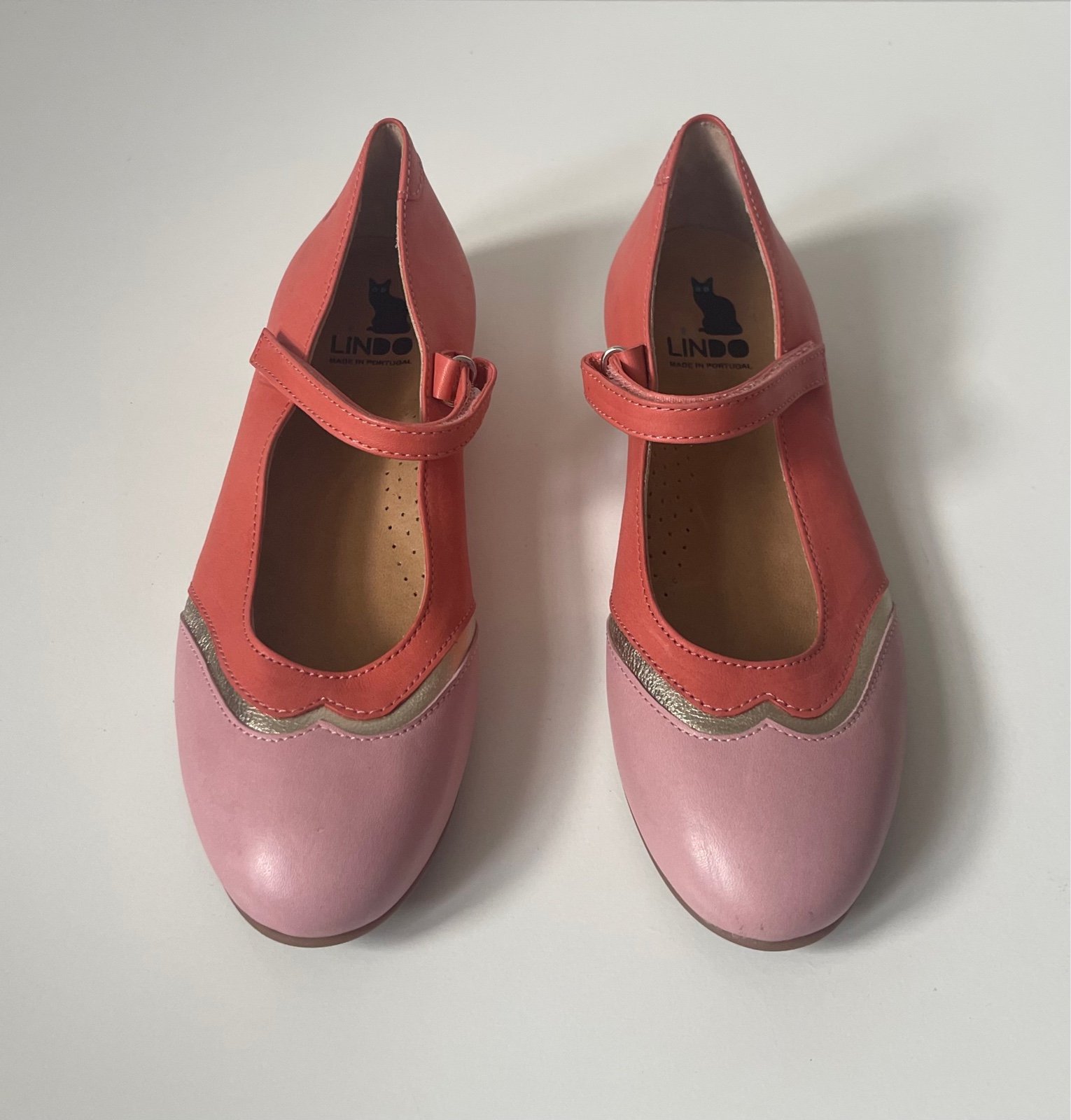 Lindo Girls’ Leather Coral & Pink Wing-tip Mary Jane Shoes