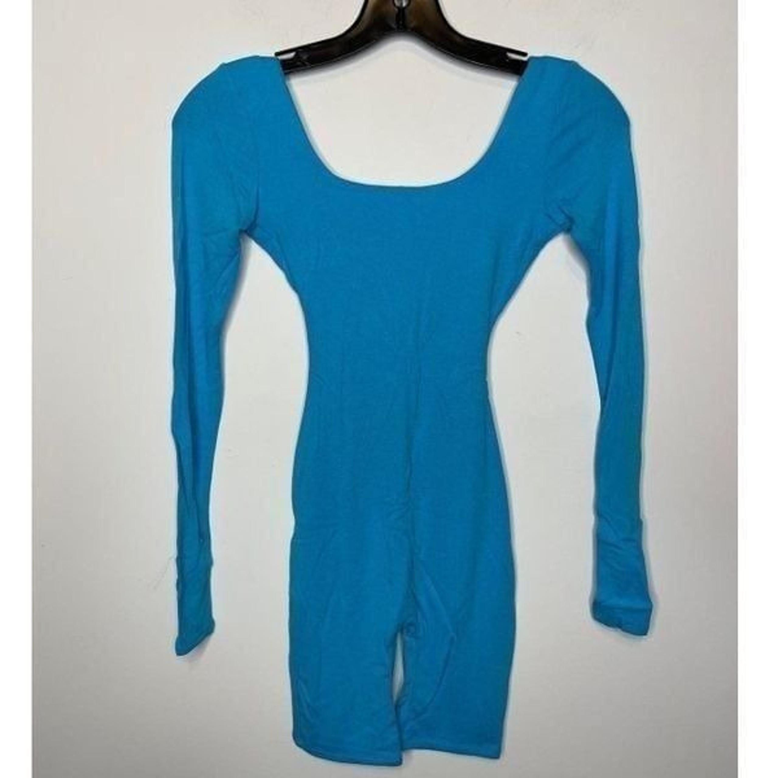 Naked Wardrobe Women's Size XXS Long Sleeve Romper Ocean Blue Low Cut Back NWT