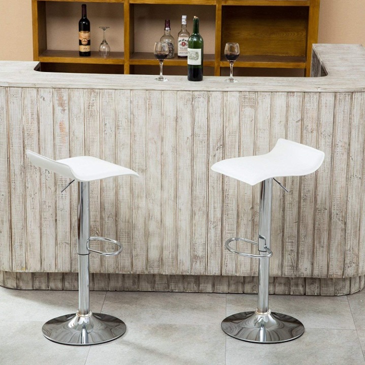 Bar Stools Set of 2 White Swivel Leather Adjustable Counter Height Chairs Pub Br
