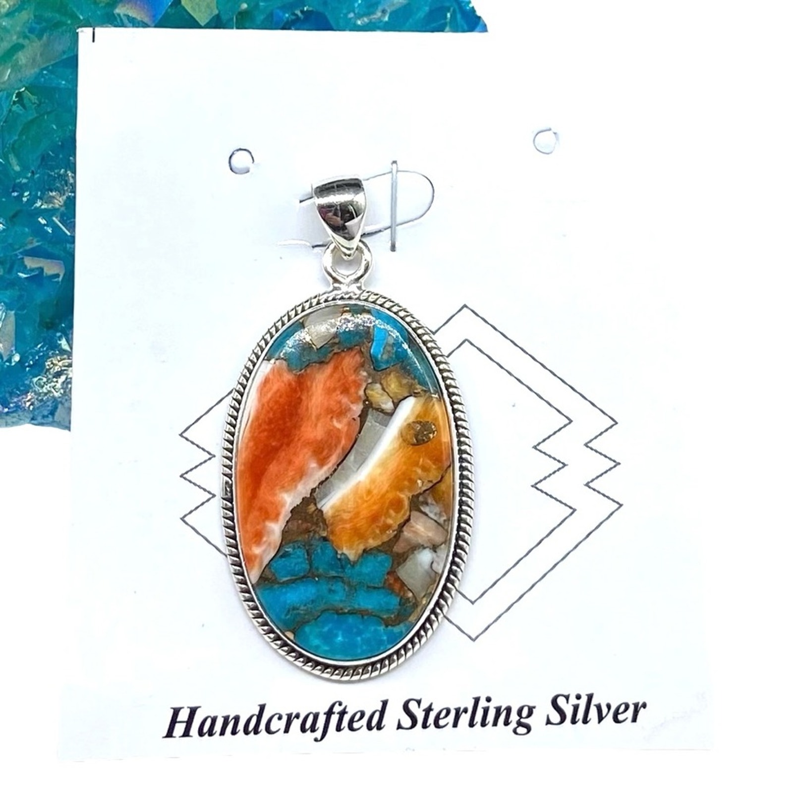 Spiny Oyster Copper Kingman Turquoise Necklace Pendant Solid Sterling Silver 925