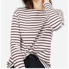 Everlane Women Long Sleeve Thin Burgundy Striped Tee Size XS, Heavy Weight Knit