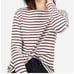 Everlane Women Long Sleeve Thin Burgundy Striped Tee Size XS, Heavy Weight Knit