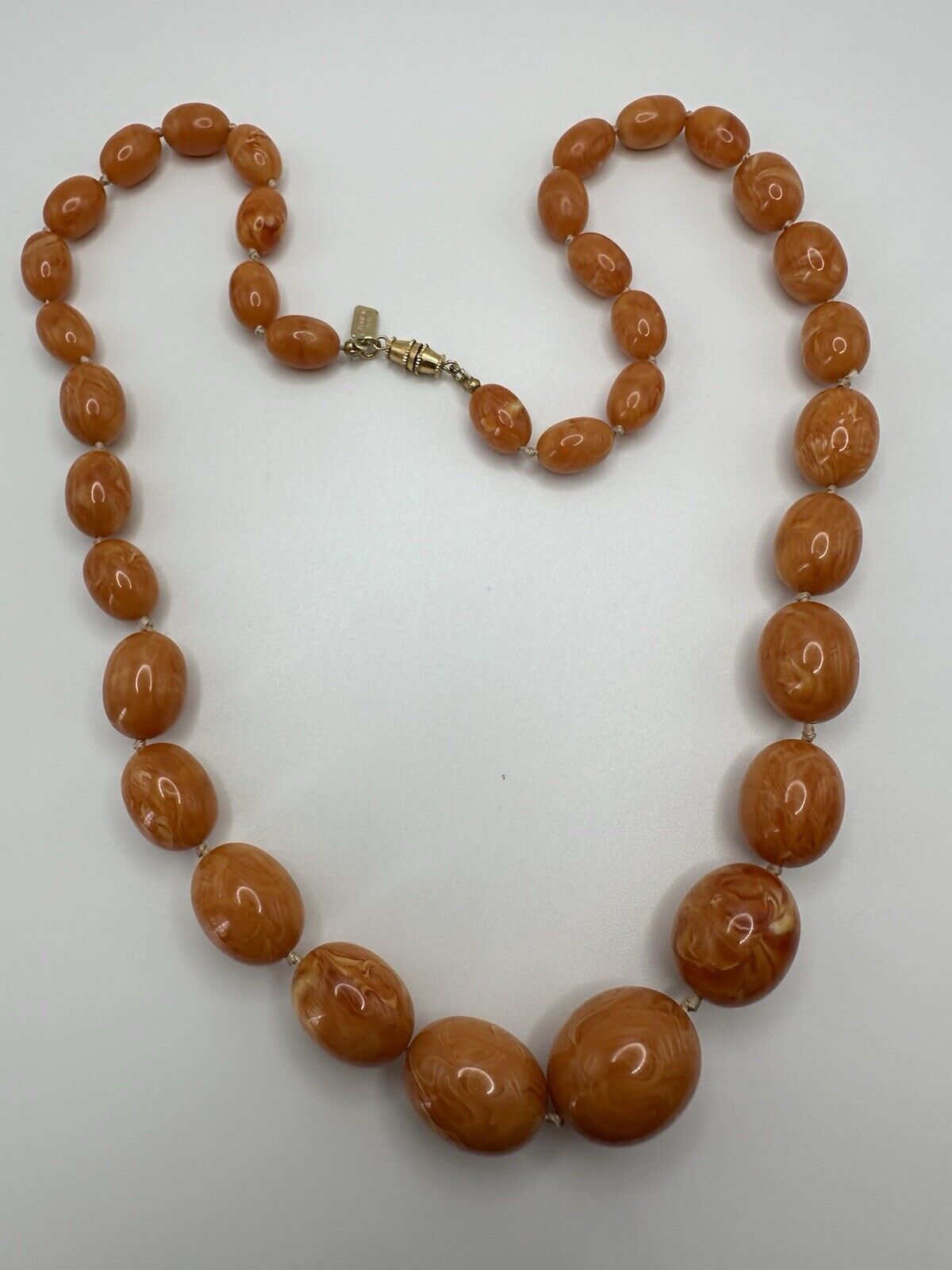 Vintage Kenneth Lane Faux Butterscotch Amber Knotted Necklace 26” 23mm-13mm