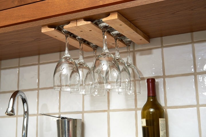 2 WINE GLASS HOLDERS, WOOD each holds 6 to 8 glasses with stems