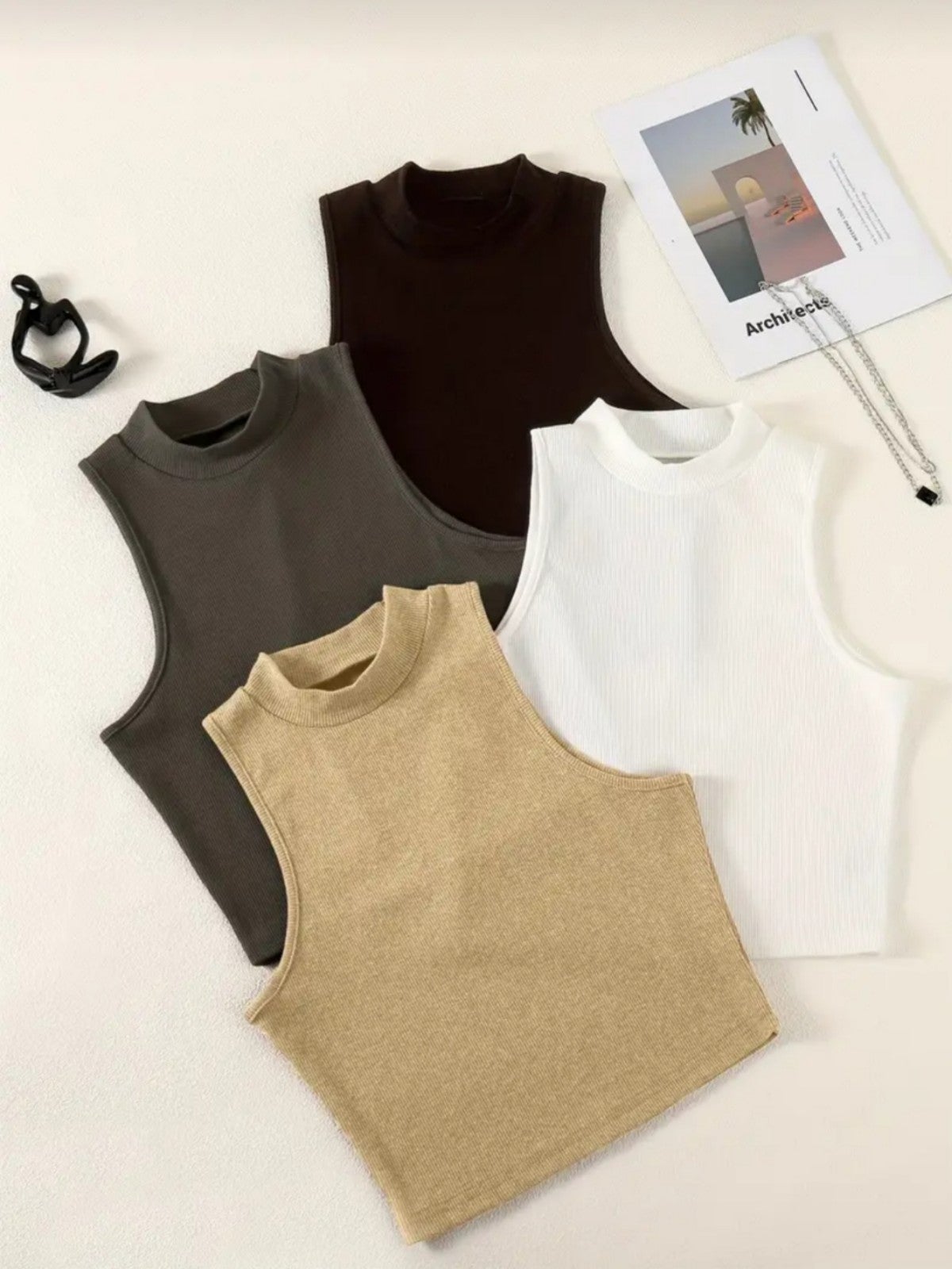 Boutique 4 Piece Mockneck Sleeveless Tank Tops