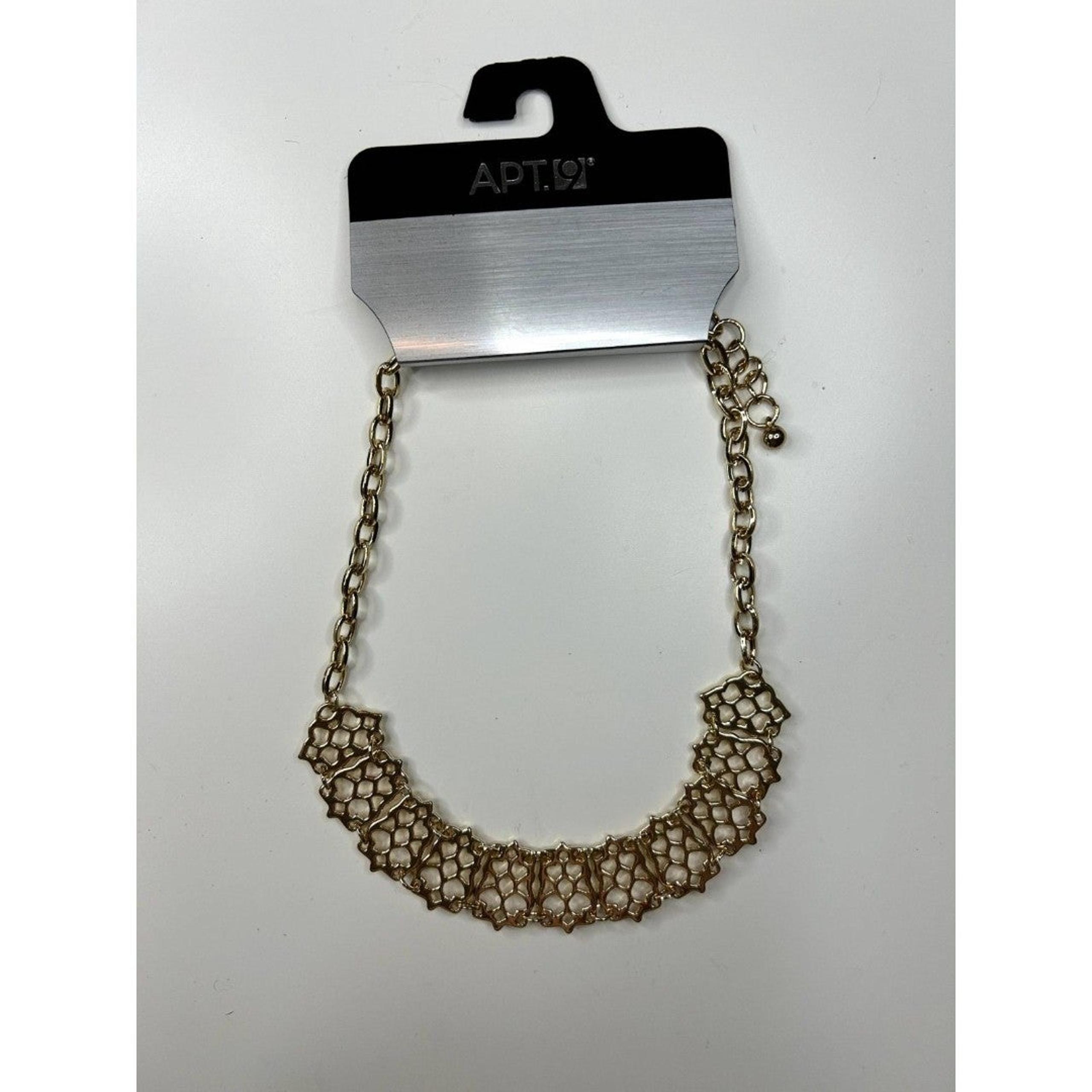 APT 9 Gold Plated Laser Cut Panel Statement Bib Necklace NWT