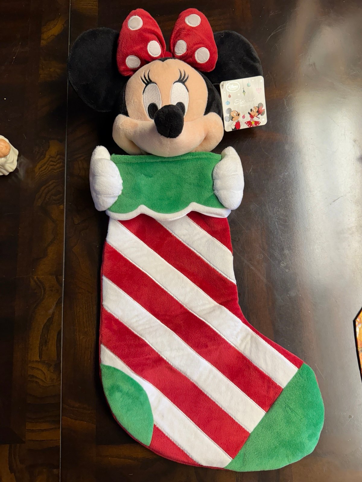 DisneyChristmas Minnie Mouse 3D Plush Green Velvet Christmas Stocking Santa Hat