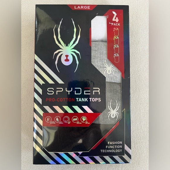 SPYDER PRO-COTTON TANK TOPS 4 PACK MULTI-COLOR MEN'S SIZE LARGE NIB 45.00