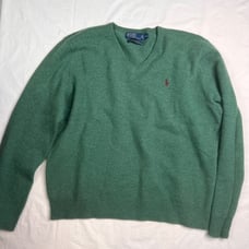 Polo Ralph Lauren Mens Green 100% Lambs Wool V Neck Pullover Sweater XL L041222