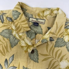 Tommy Bahama Men's Medium Silk Yellow Green Tropical Short Sleeve Button Shirt