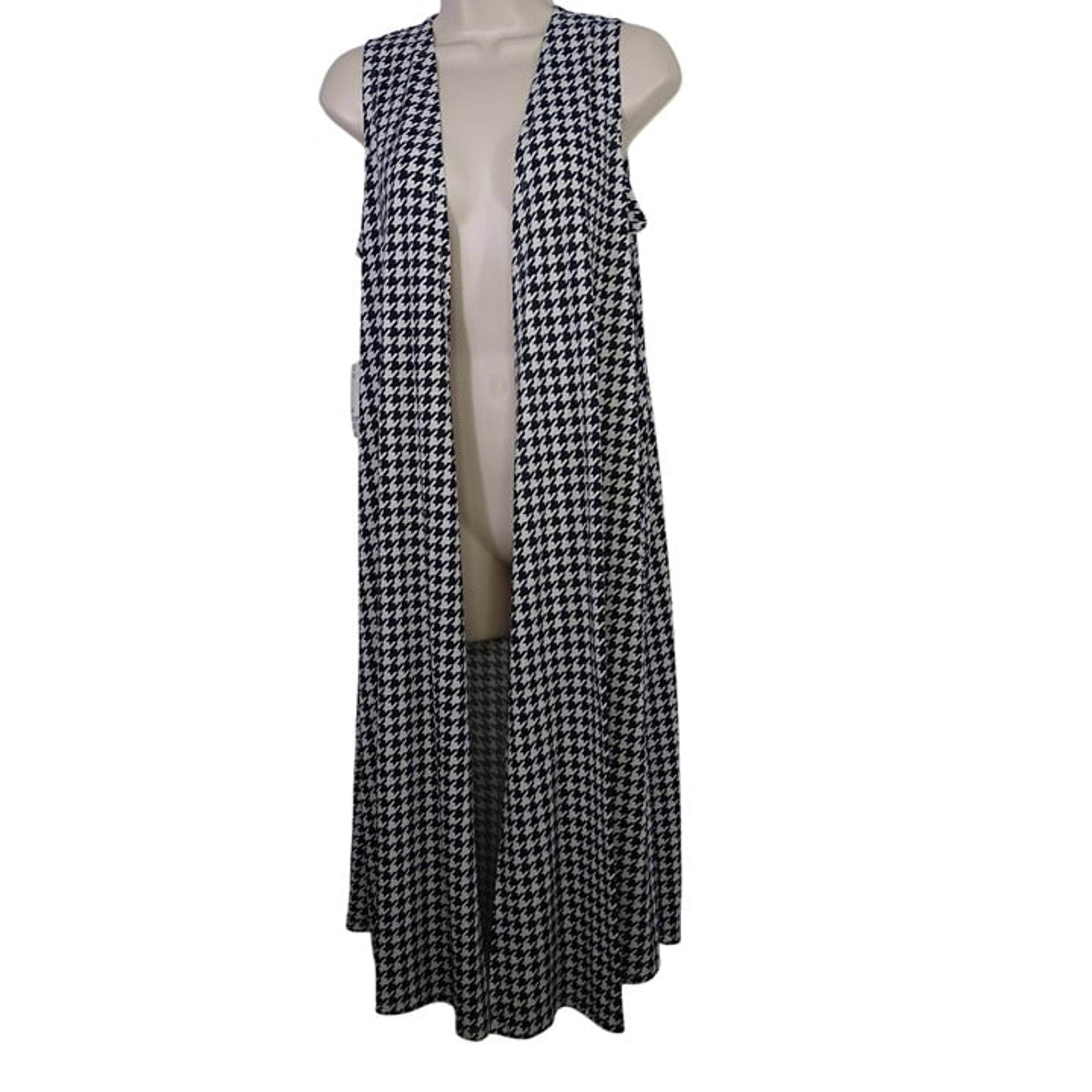 LuLaRoe Joy Houndstooth Knit Duster Vest Women Size XS Black White Sleeveless