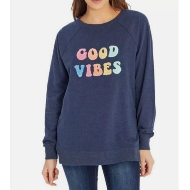 128 Wildfox Women's Graphic Sweatshirt Good Vibes L Terry Oversized