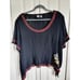 Bila 1XP Black Embroidered Top Women's Plus Boho Peasant S/S Vtg Shoulder Pads