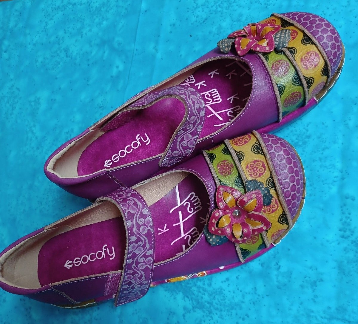 Socofy BOHO Leather Violet Platforms Size 41 NEW!