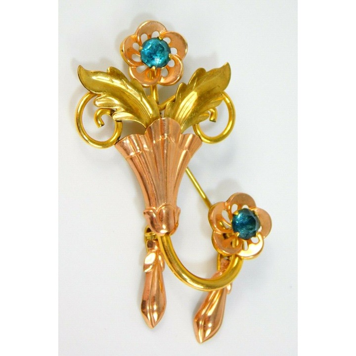 Vintage Van Dell 12k Gold Filled Rose Gold Rhinestone Flower Bouquet Brooch Pin