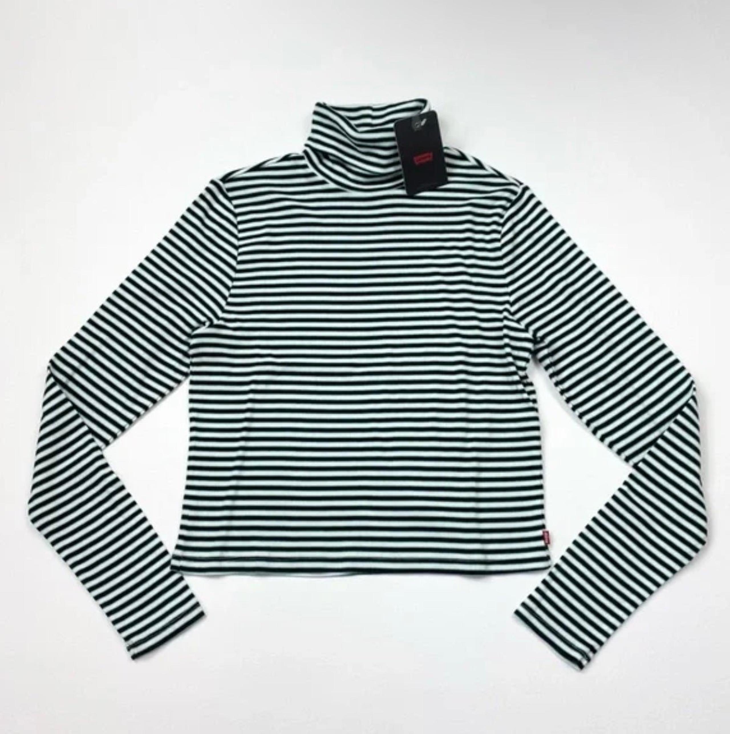 NWT Levi’s Women’s Large Green & White Striped Turtleneck Cropped Sweater Top