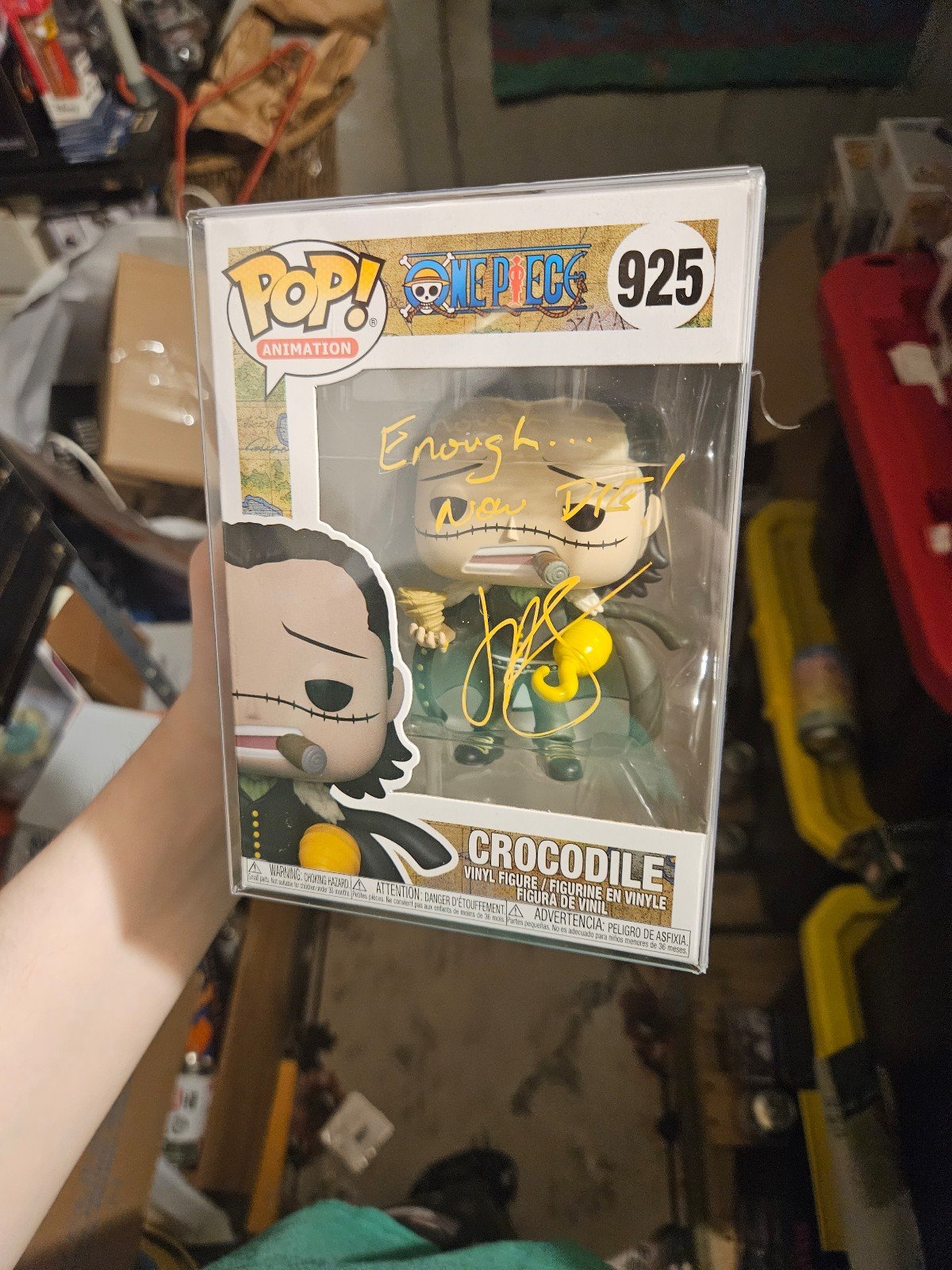 Funko pop One piece crocodile enough now die signed by John Swasey