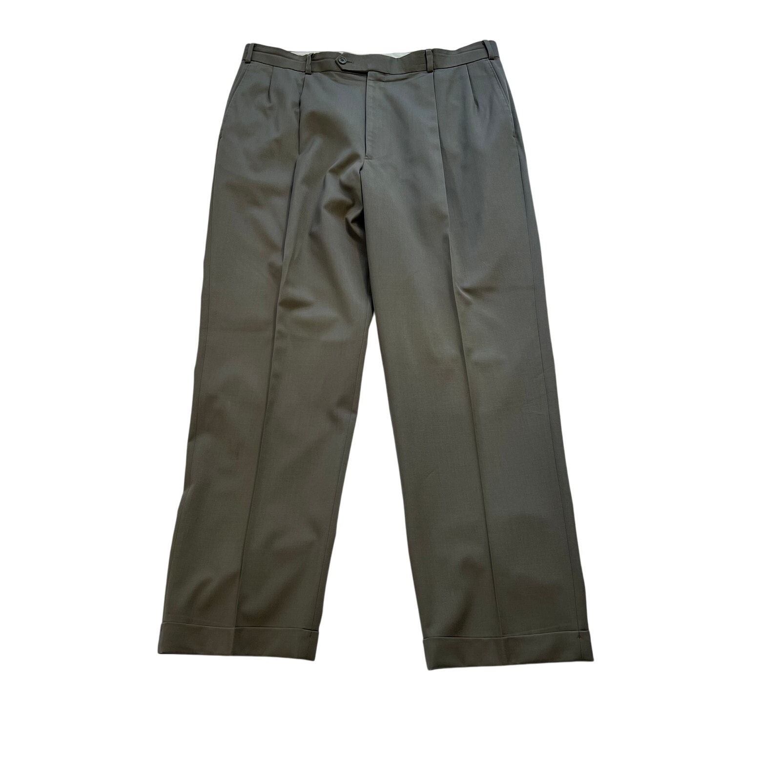 PAUL FREDRICK Gray Worsted Wool Pleated Front Dress Pants Mens 38 x 32