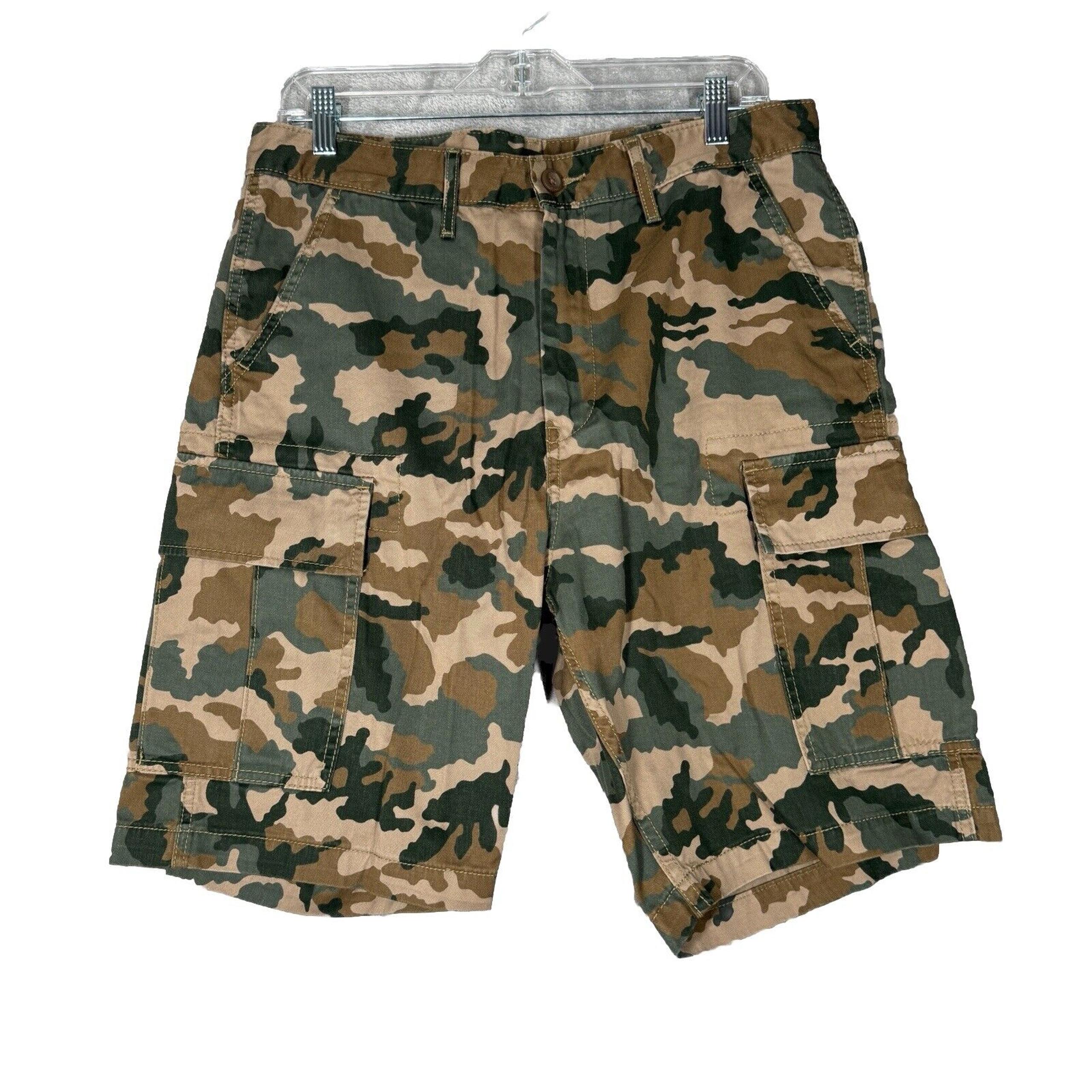 Levis Shorts Mens 32 Tan Green Camo Casual Cargo Rugged Constructed Utility
