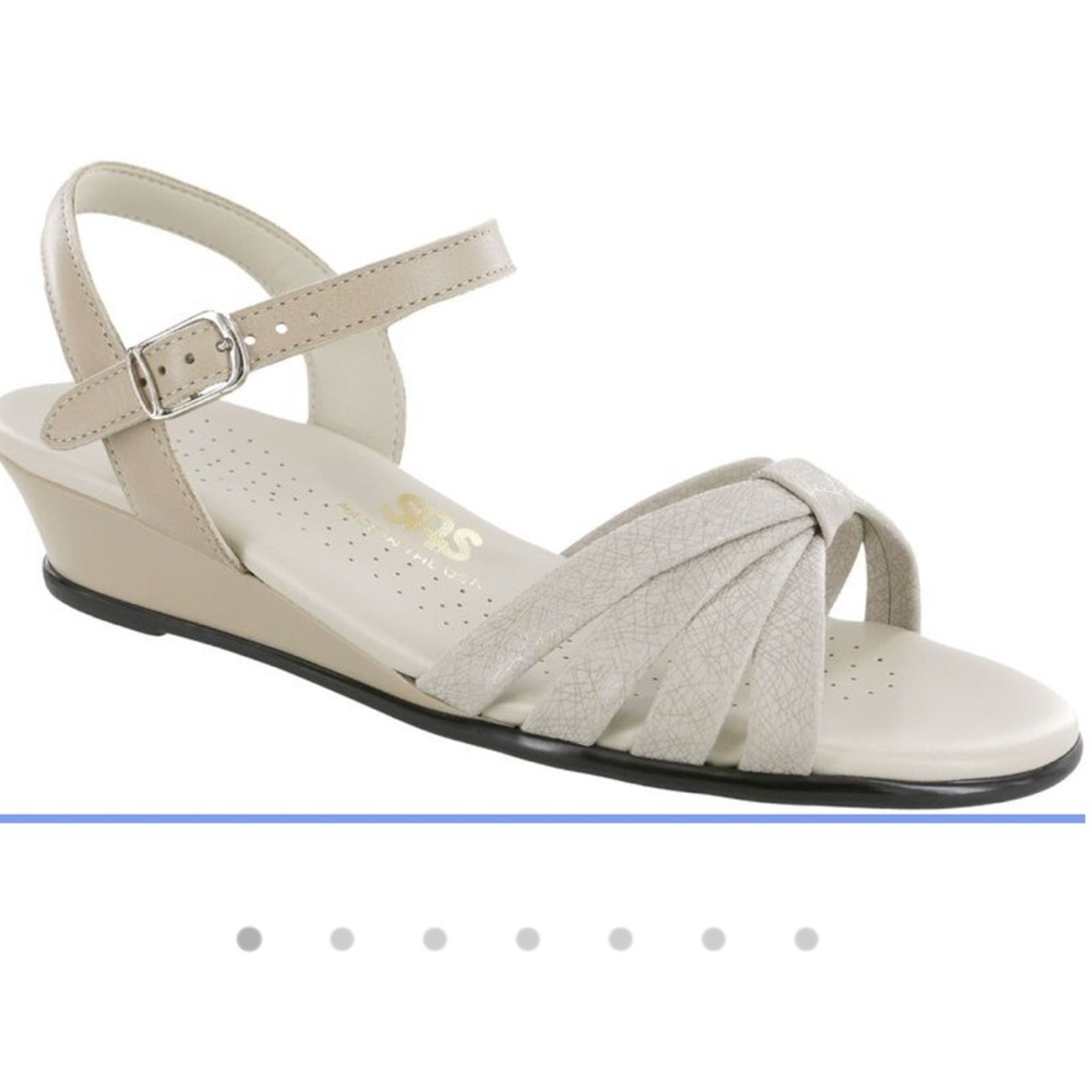 SAS Strippy Quarter Strap Wedge Sandal Sz 7 Leather Comfort Minimalist Grandma