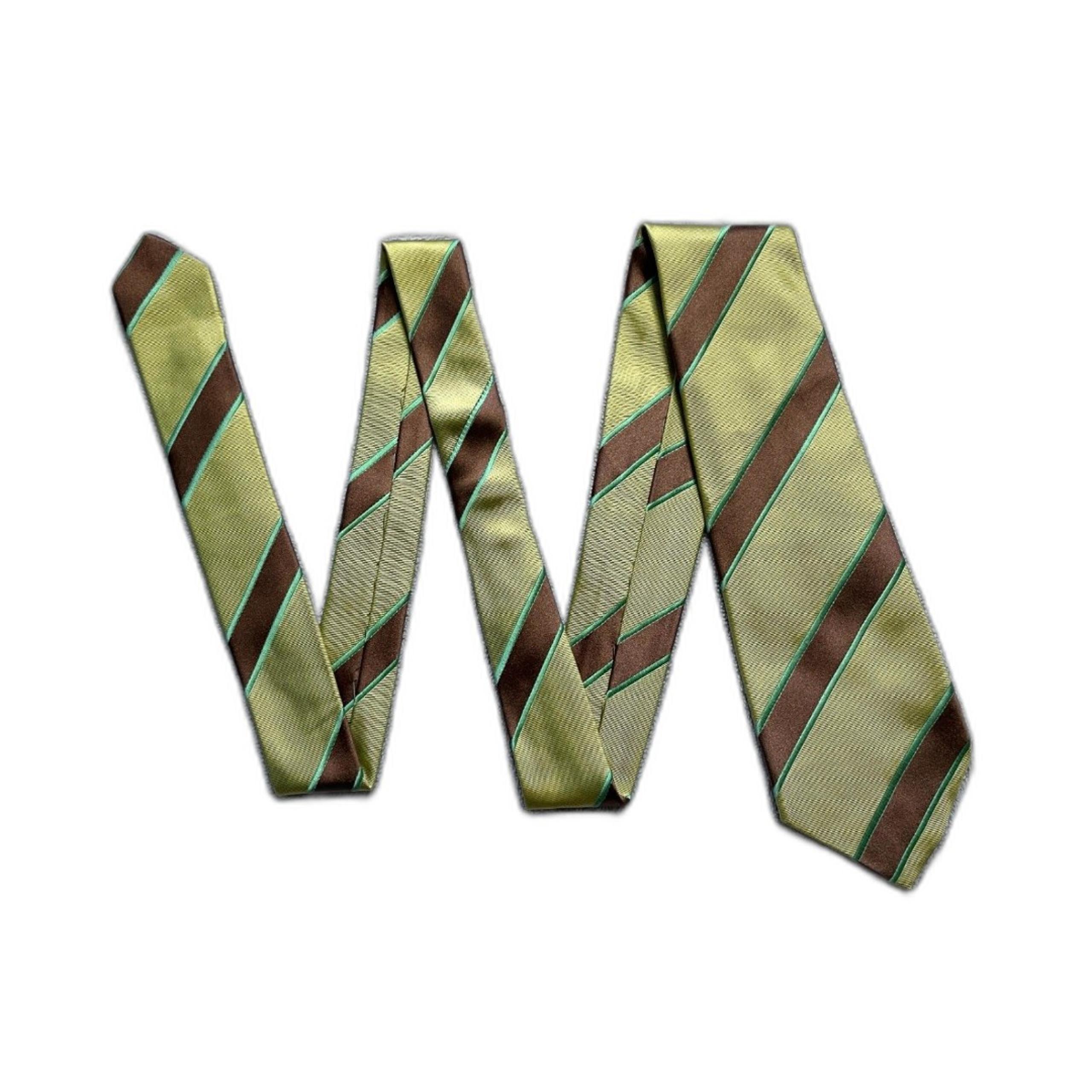 KITON Napoli Green Brown Diagonal Stripe Mens Silk Neck Tie
