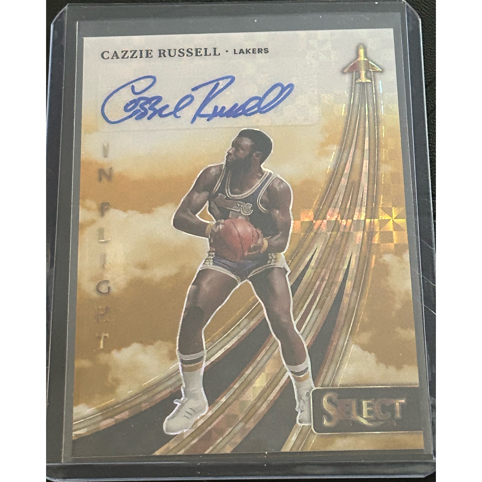 2023-24 Panini Select In Flight Gold Cazzie Russell Auto /10 SSP Lakers Legend