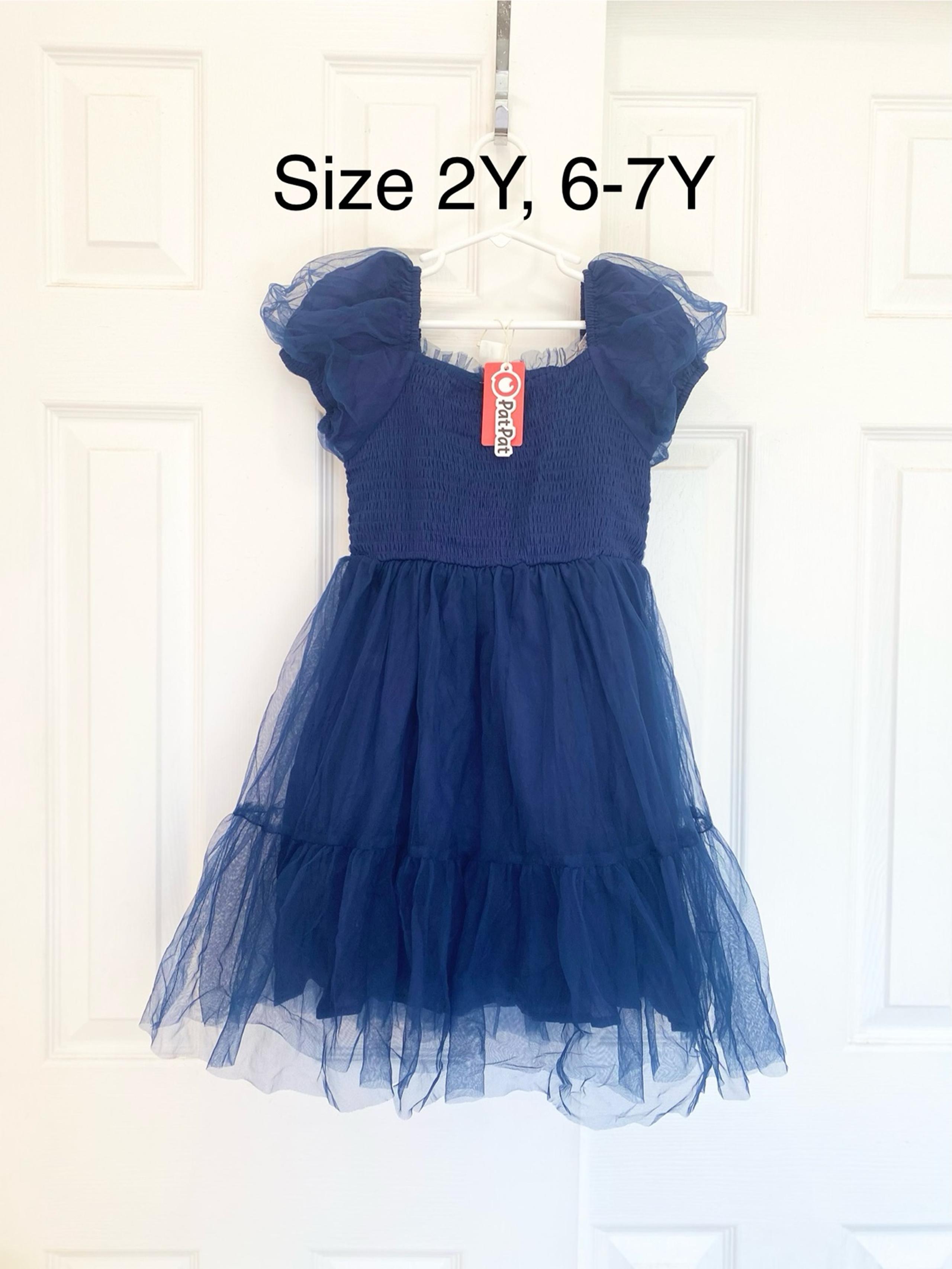 Elegant Shirred Bodice Puff Sleeves Tulle Mesh Dress for Girl, Size 2Y, 6-7Y