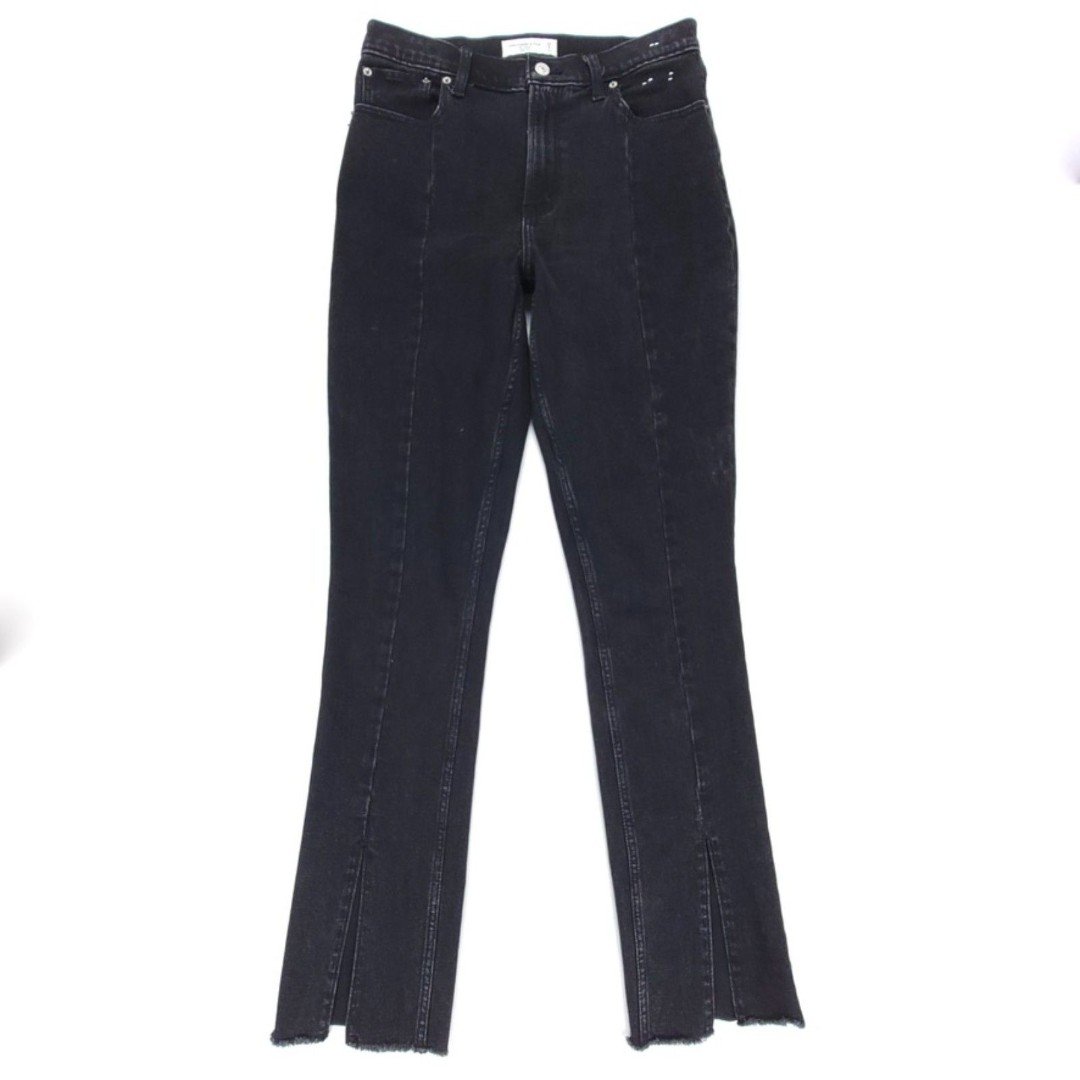 ABERCROMBIE High Rise Skinny Flare Split Raw Hem Jeans Western 29 8 Black Denim