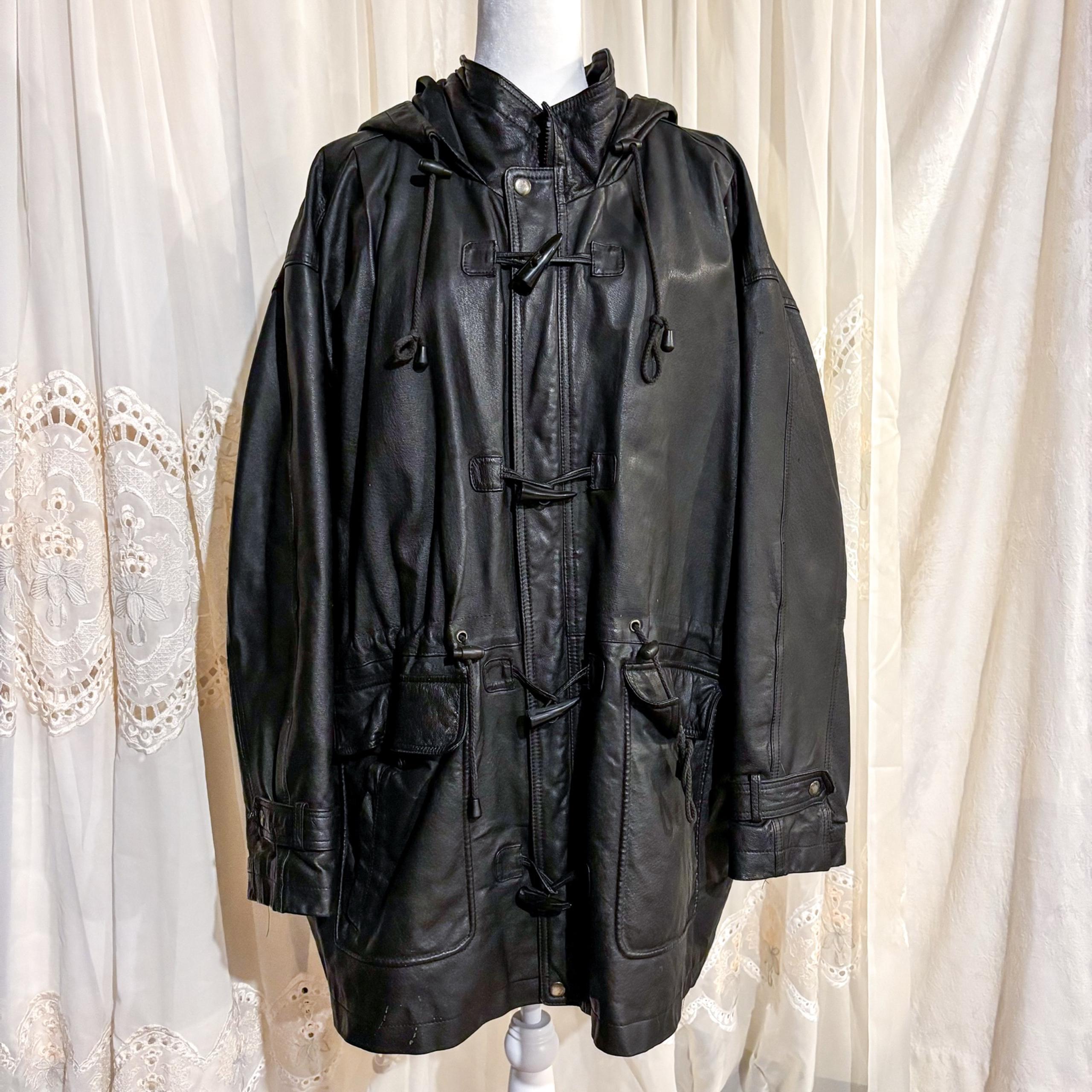 Wilson's Leather Hooded Trench Coat Unisex L – 100% Leather, Toggle Closure