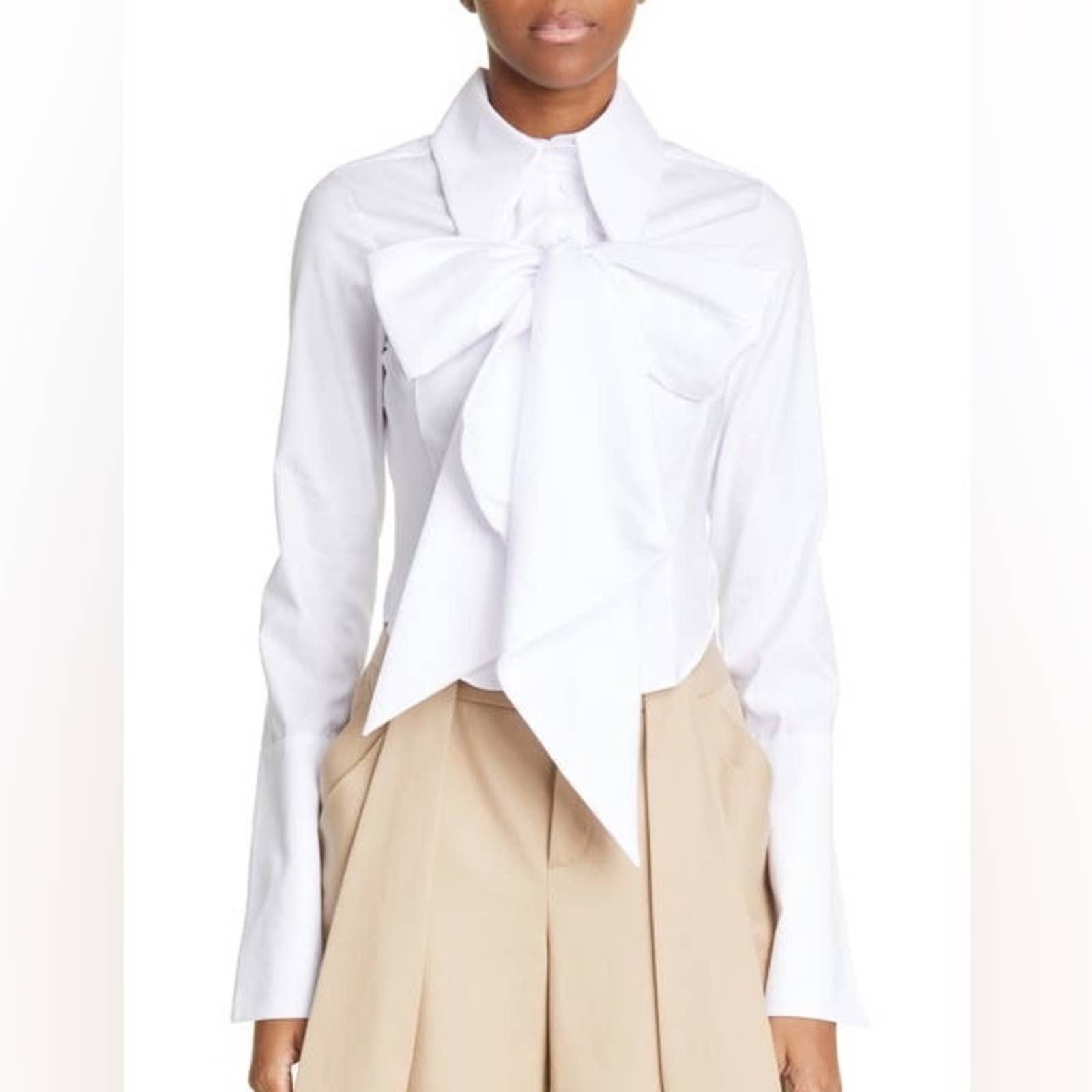 Saint Sintra White Sash Bow Cotton Poplin Button-Up Shirt Size 42 New