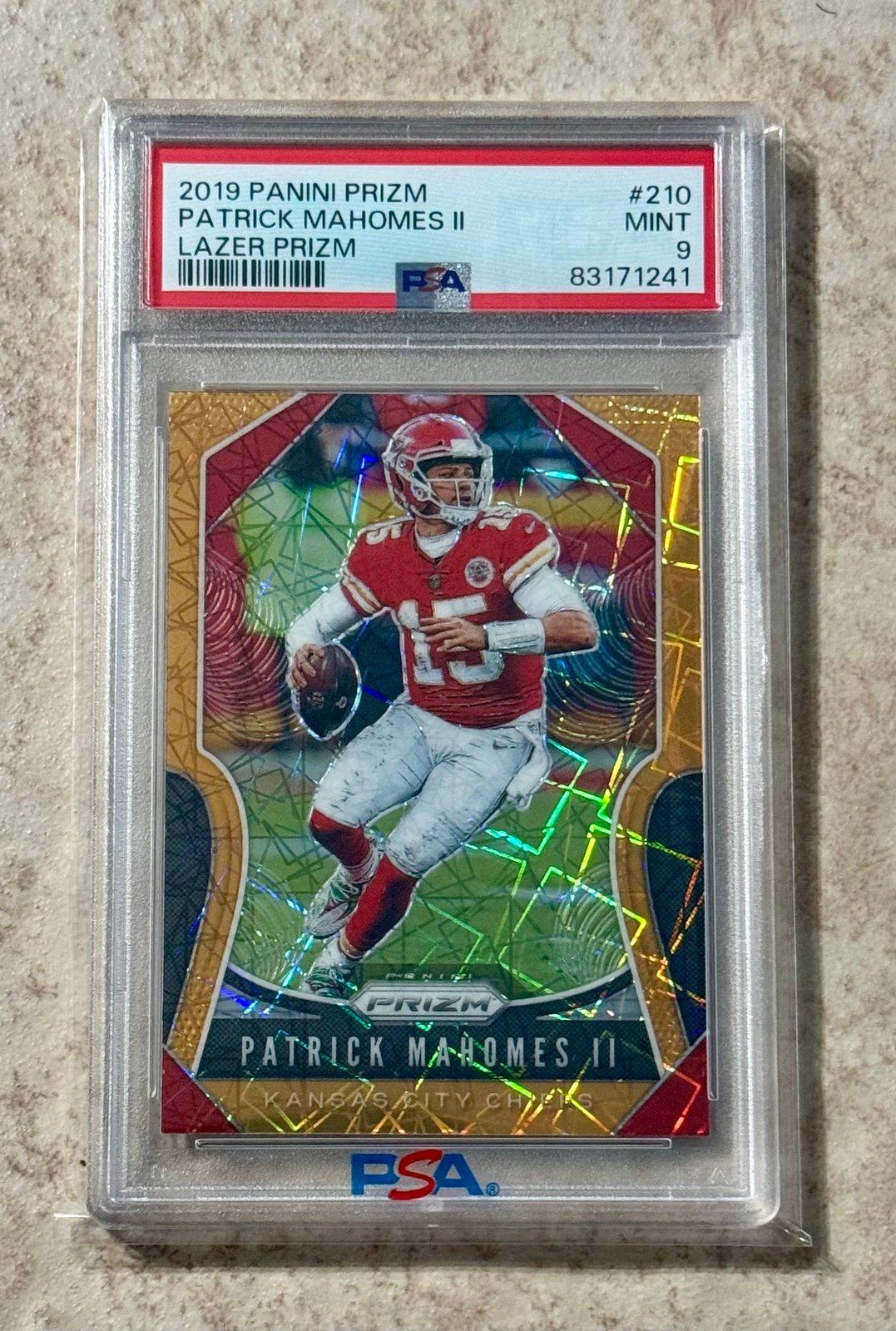 Patrick Mahomes II 2019 Panini Lazer Prizm #210 PSA 9 Mint Kansas City Chiefs