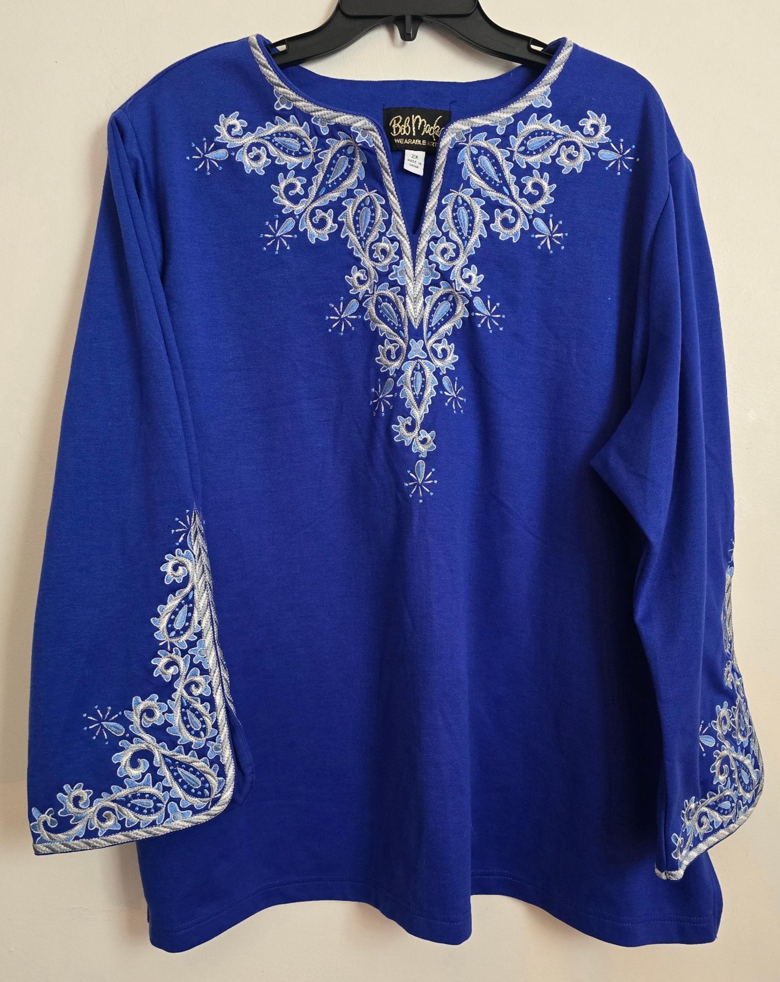 Women's Bob Mackie Wearable Art Embroidered Paisley Print Tunic Top 2x Artsy